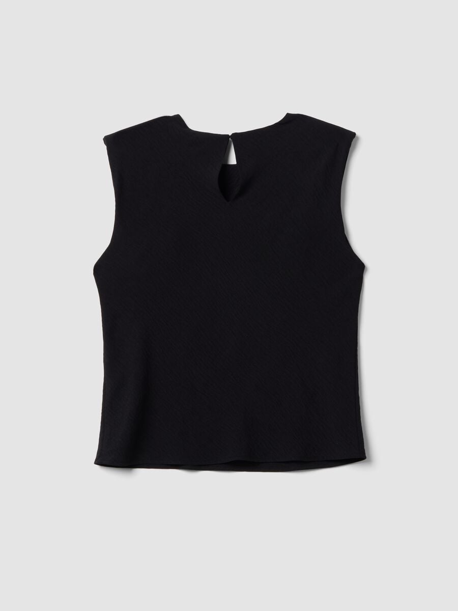 Schwarze &auml;rmellose Bluse mit Pliss&eacute;-Struktur, Regular Fit_5