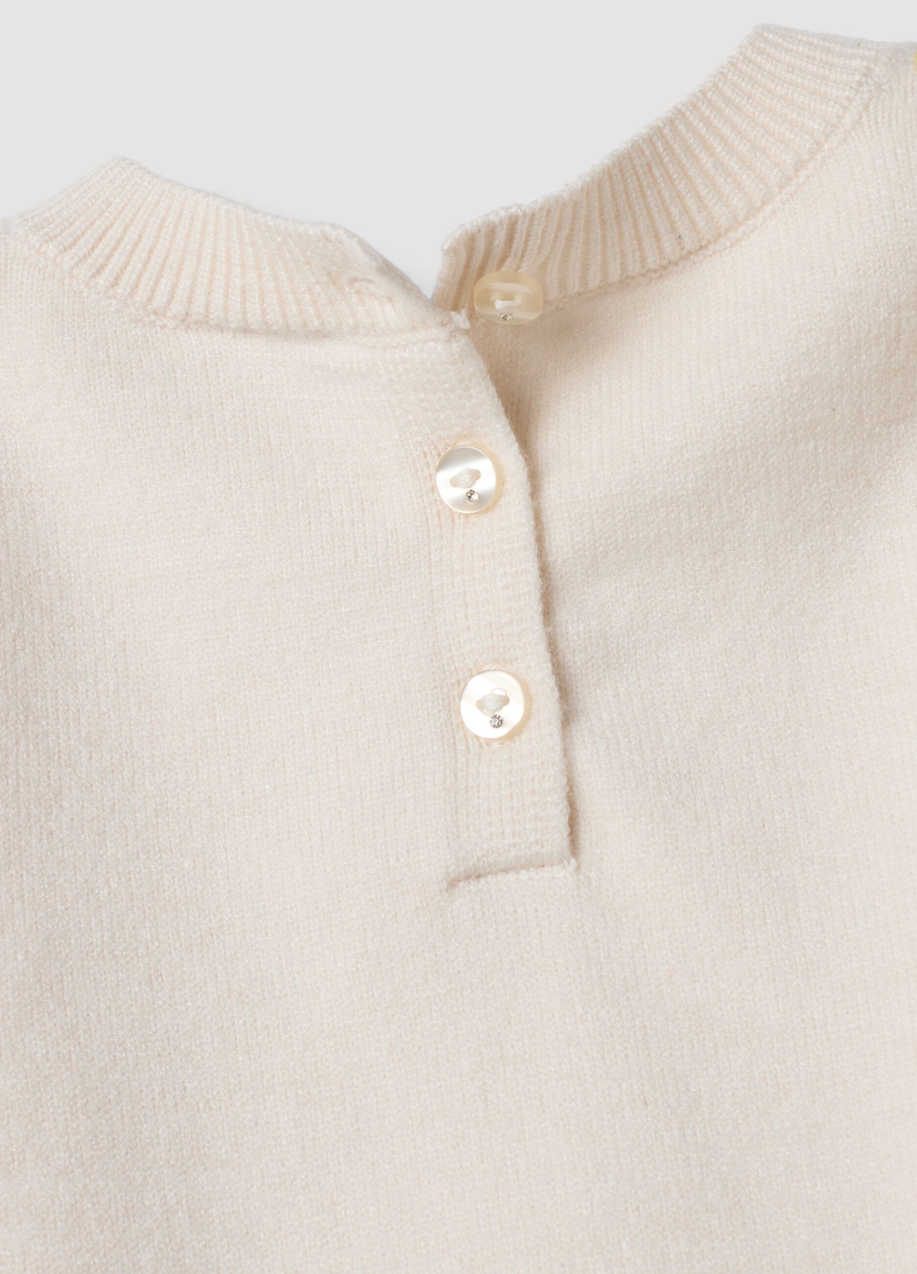 Beige viscose-blend jumper with textured crew neck