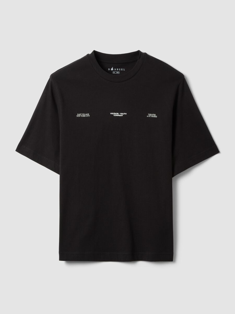 Black pure cotton T-shirt with front print_0