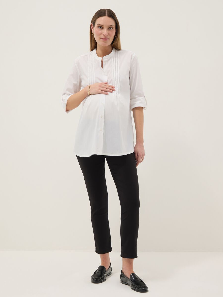 White Regular Fit Maternity Shirt in Stretch Cotton Blend_0
