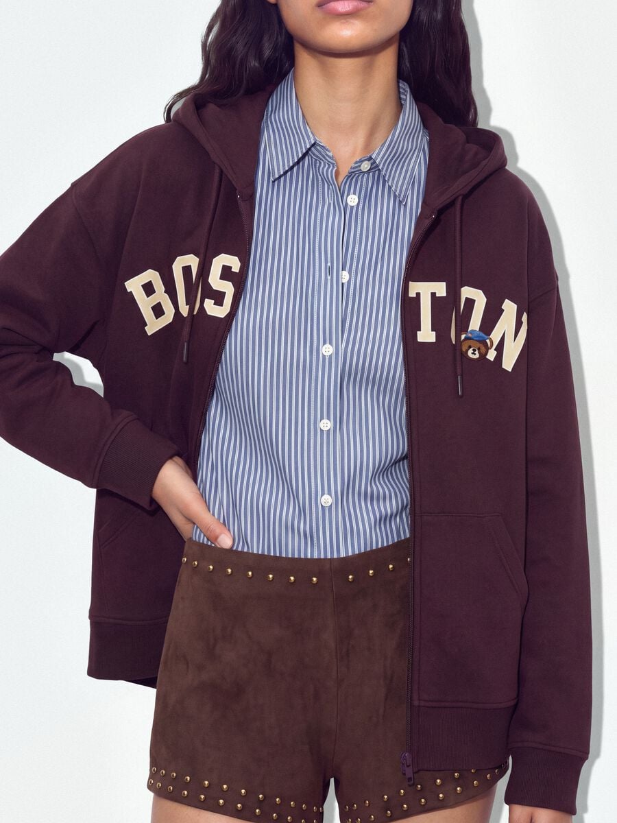 Brown cotton-blend hoodie with "Boston" slogan, relaxed fit_3