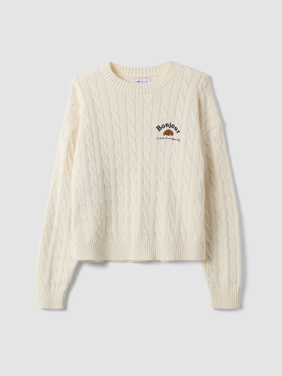 White pure-cotton cable-knit jumper with croissant embroidery_4