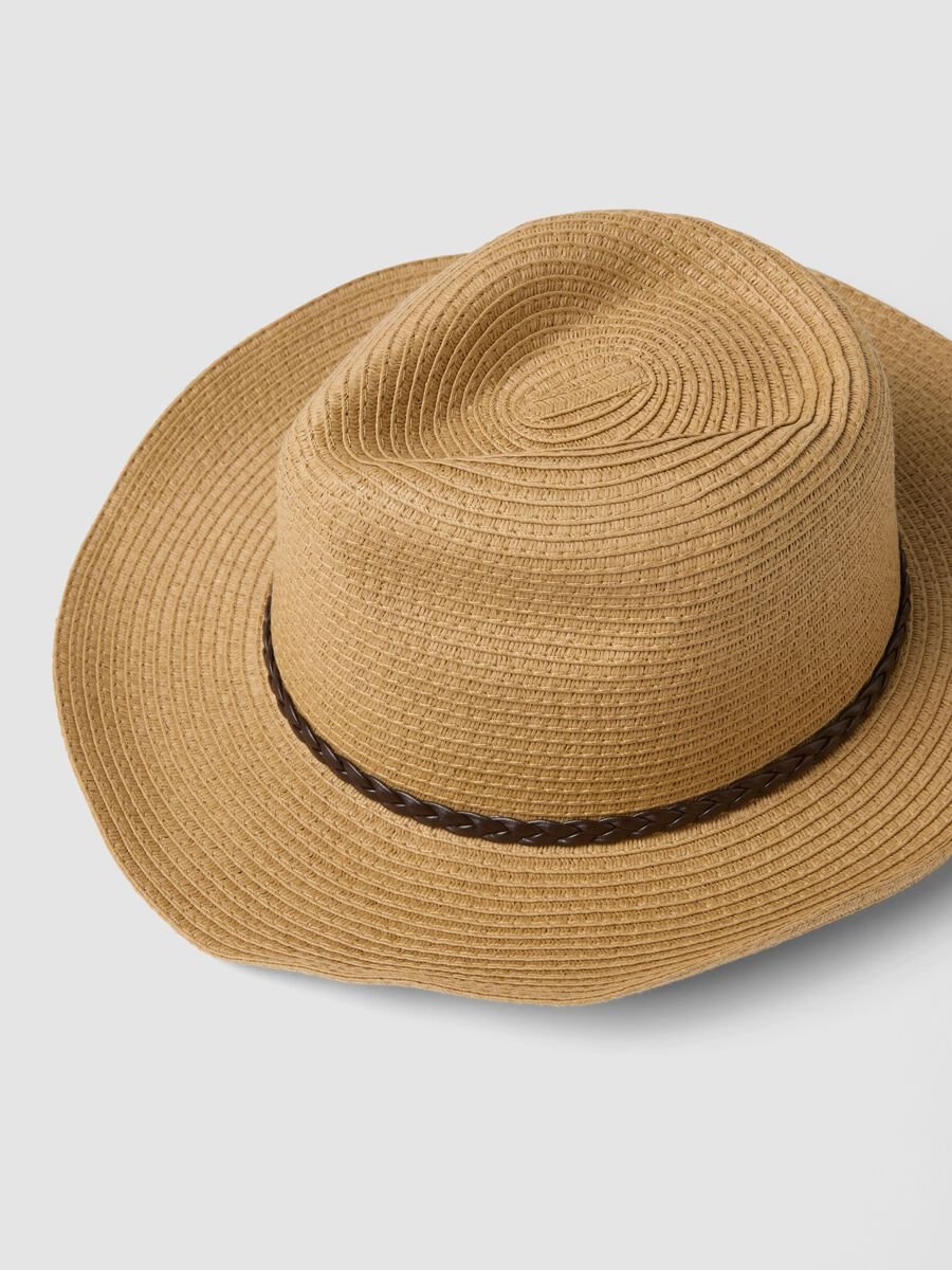 Beige fedora hat in pure paper fabric, unlined_1