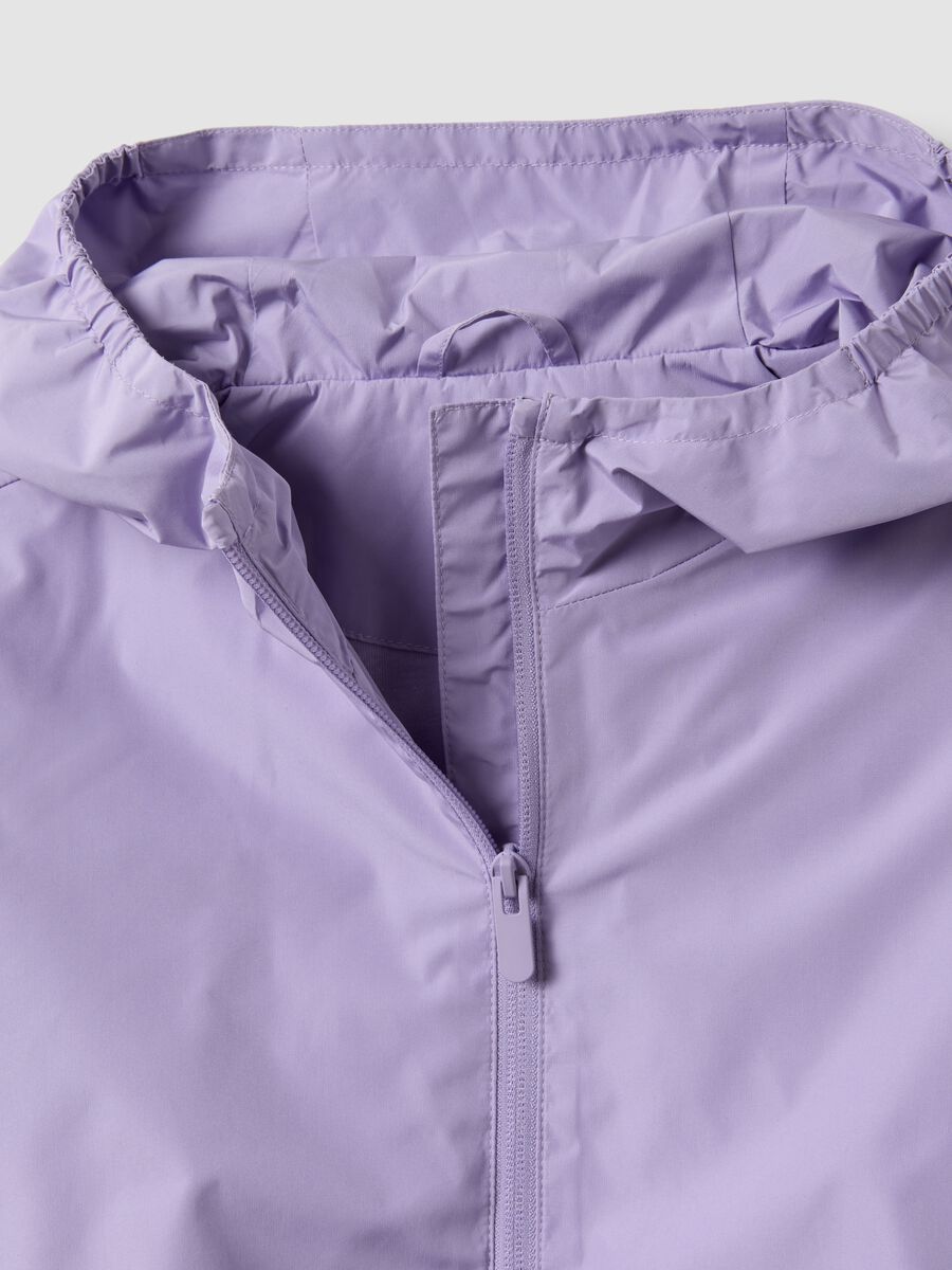 Purple hooded rain jacket with zip for girls_6