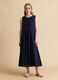 Blue pure cotton midi dress, regular fit with ruching_0
