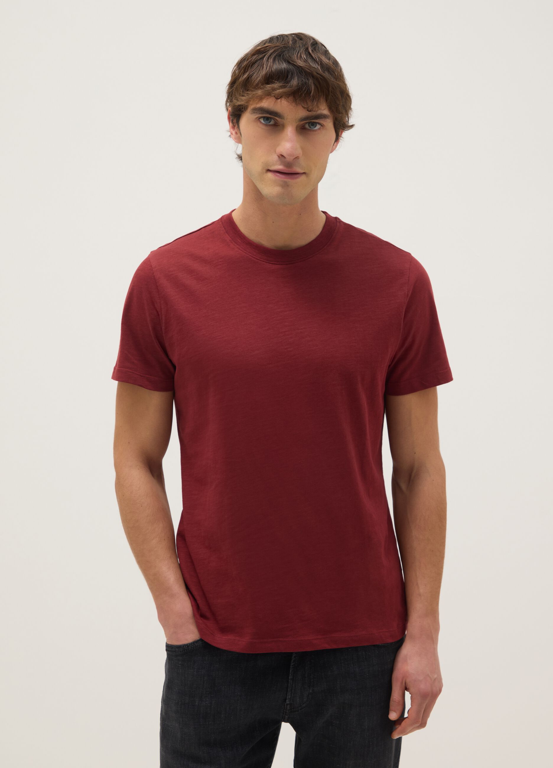 Red pure cotton regular fit t-shirt