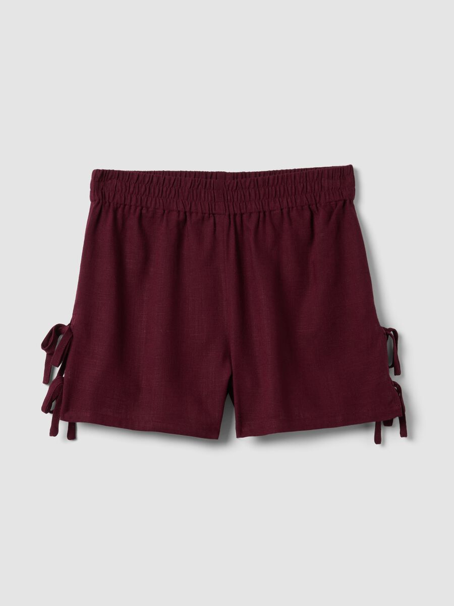 Burgundy viscose-linen blend shorts with elasticated waistband, regular fit_4