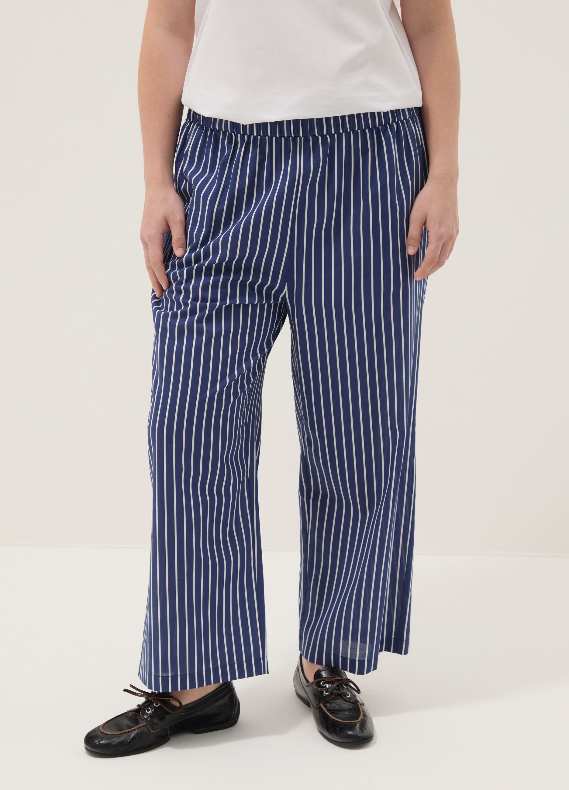 Blue striped pure cotton trousers