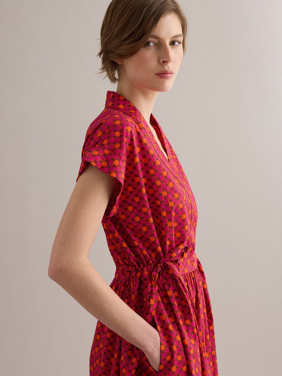 Red pure cotton midi dress with printed pattern_3