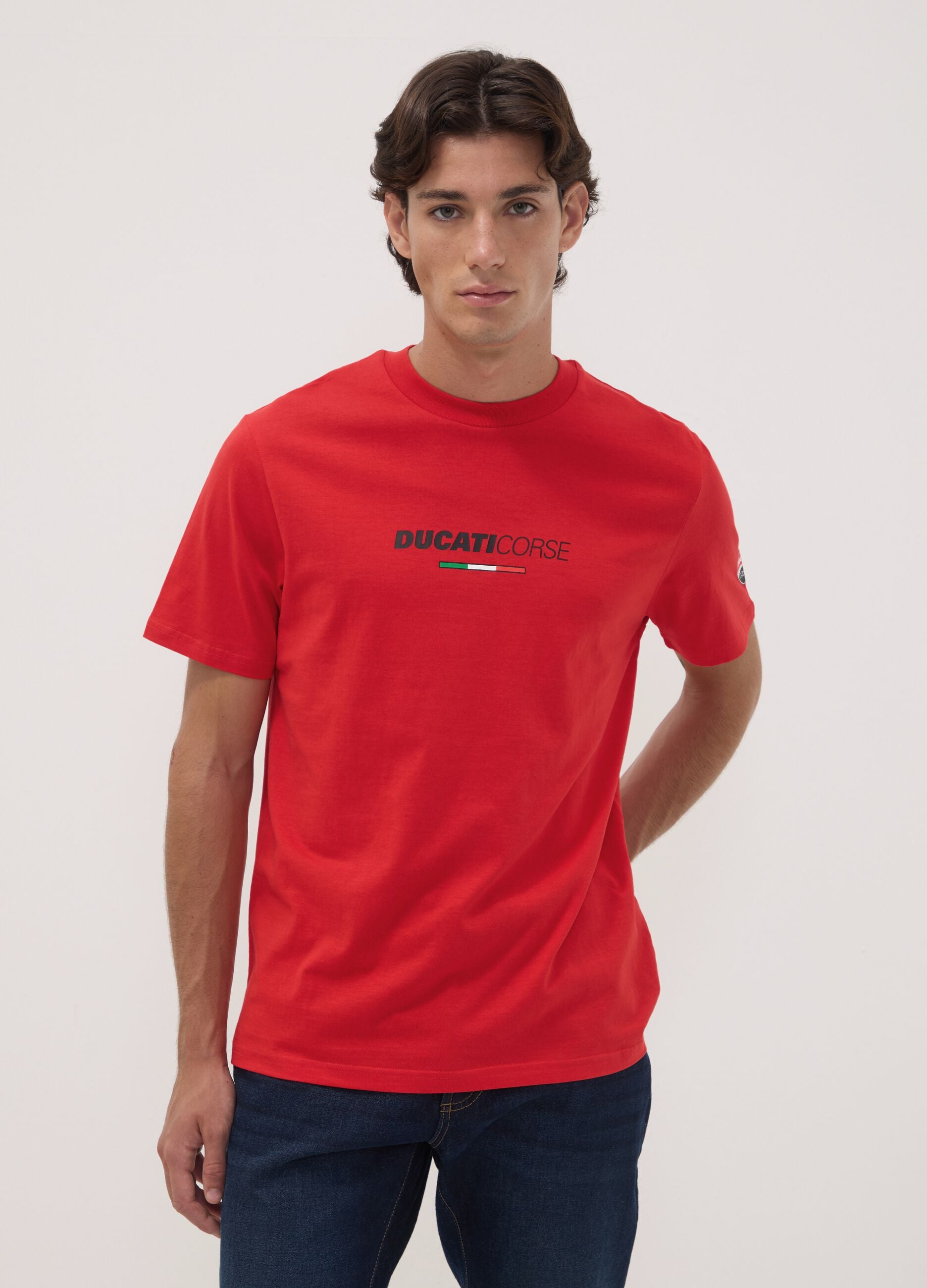 Red pure cotton T-shirt with Ducati print