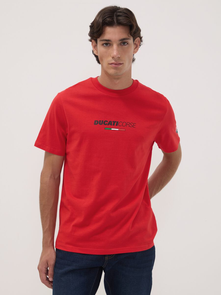 Red pure cotton T-shirt with Ducati print_0