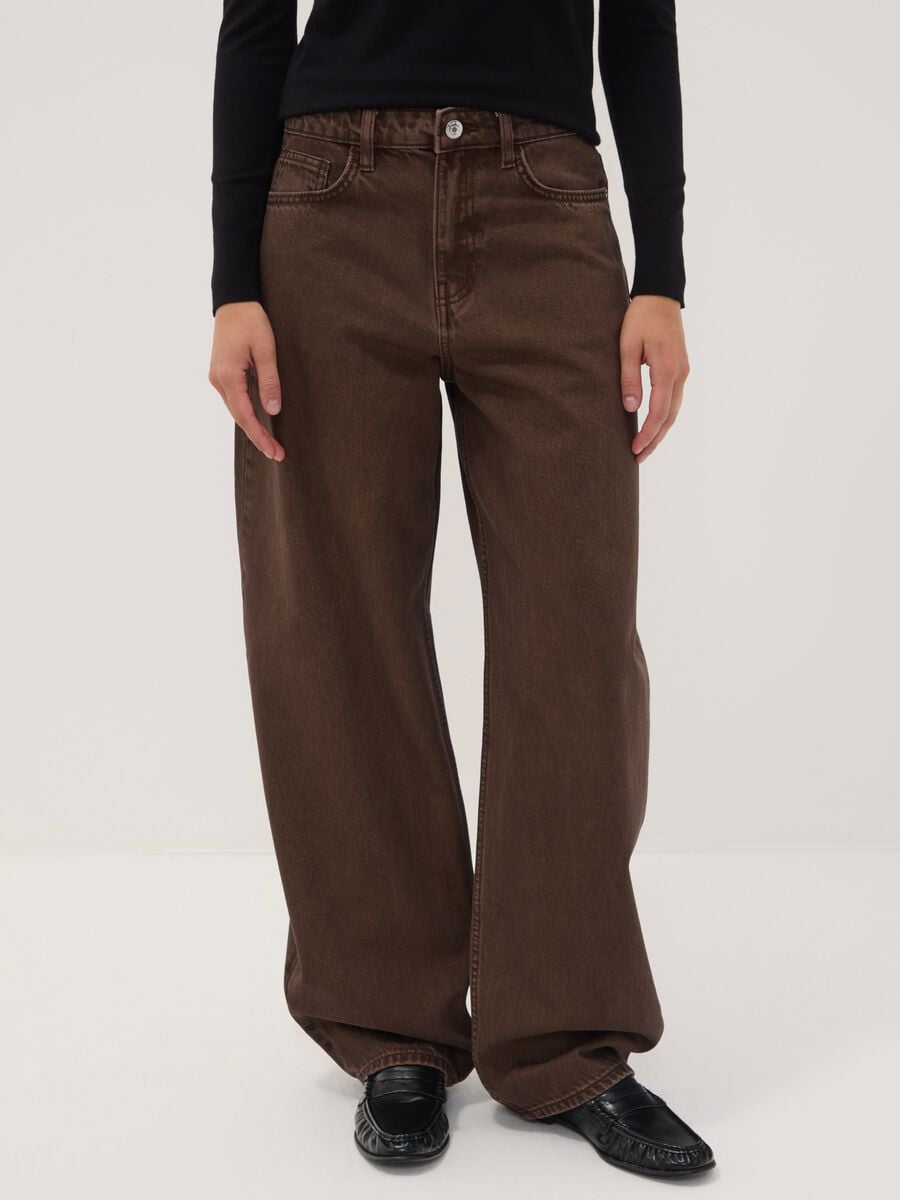 Jeans marroni in puro cotone barrel fit_1
