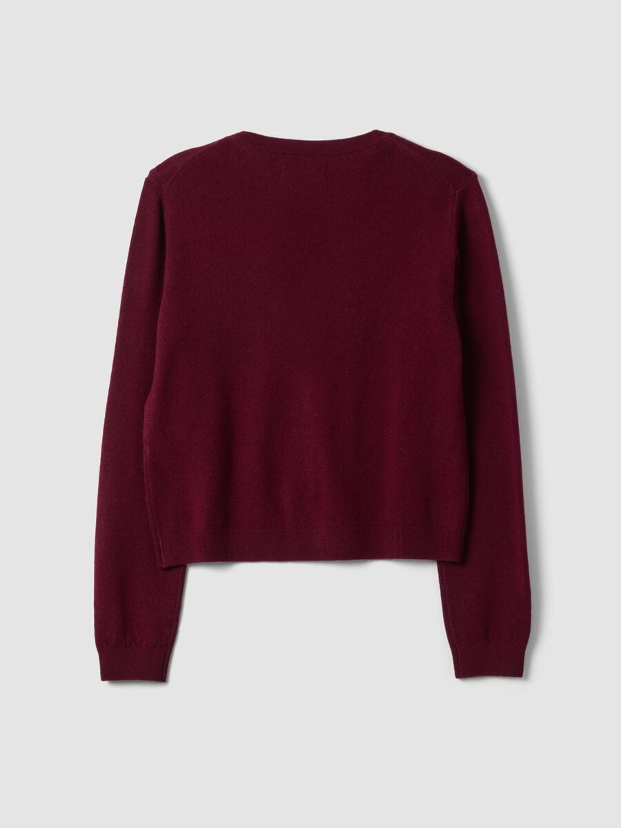 Cardigan rosso in pura lana con girocollo_2