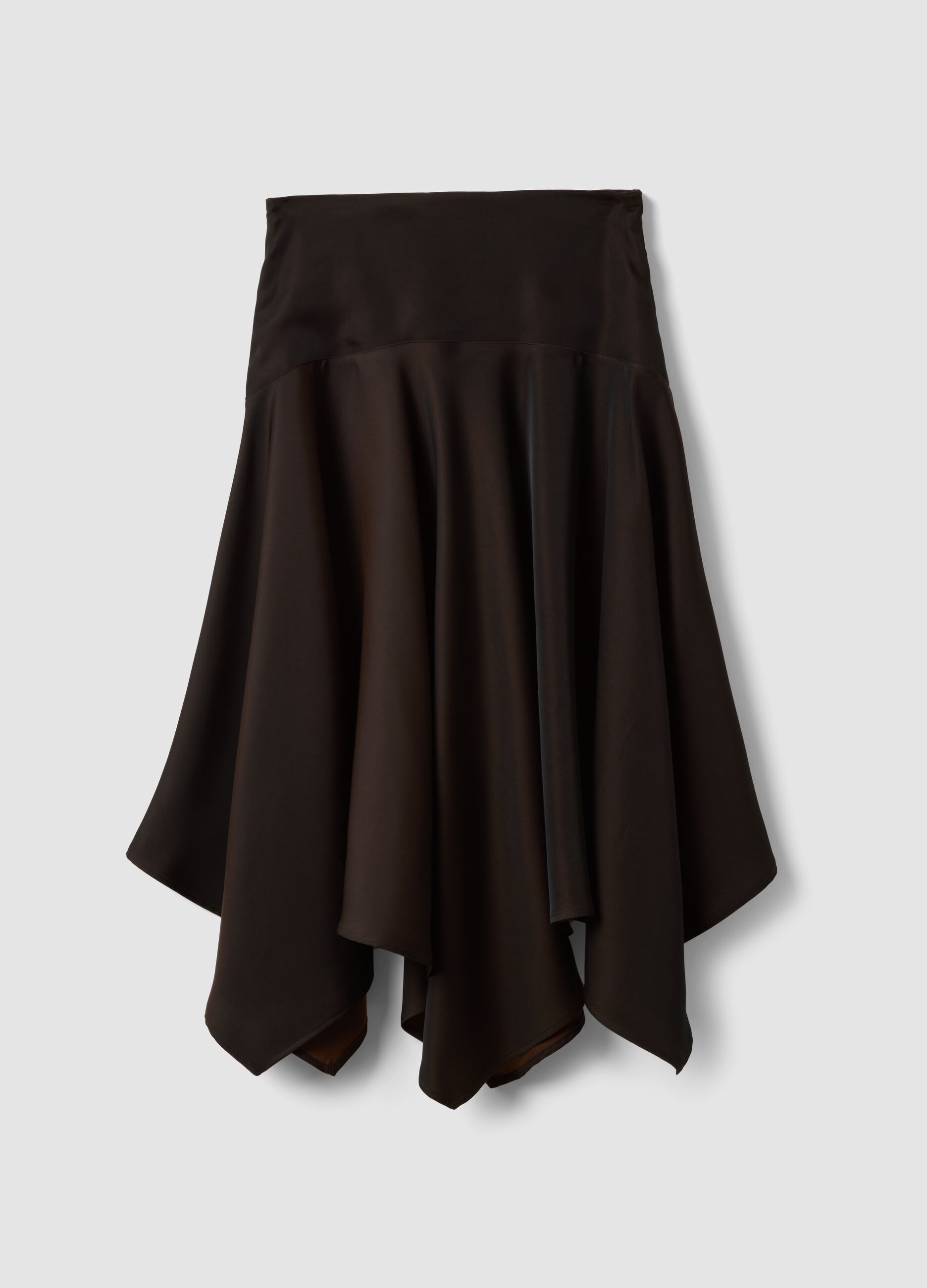 Brown midi skirt with asymmetric hem