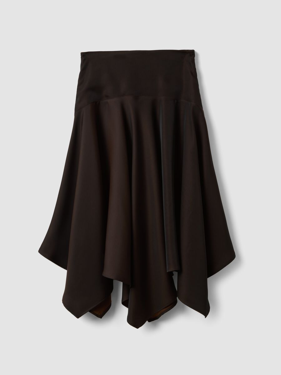 Brown midi skirt with asymmetric hem_0