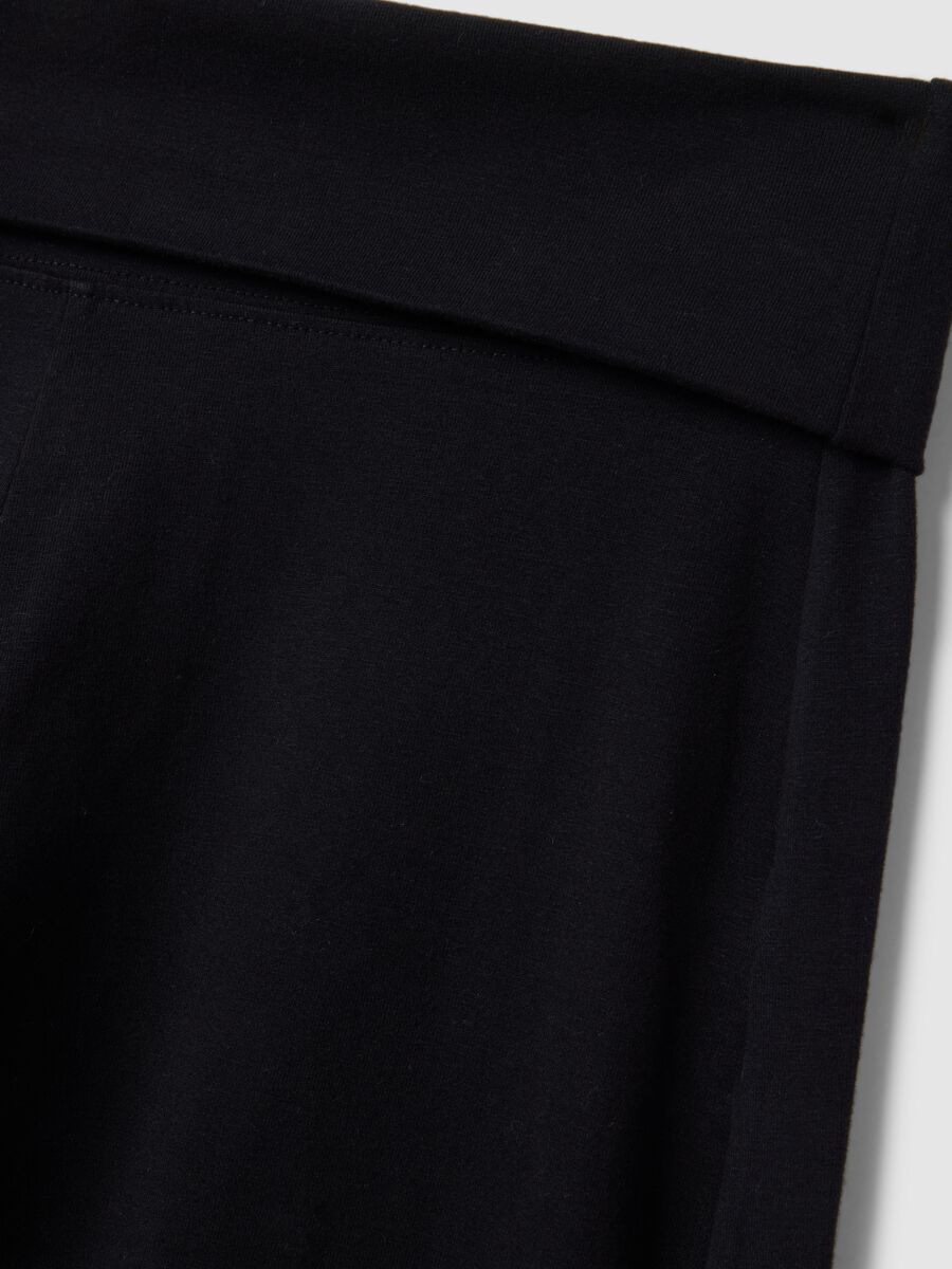 Schwarz elastische Baumwolljogginghose mit weitem Bein_5