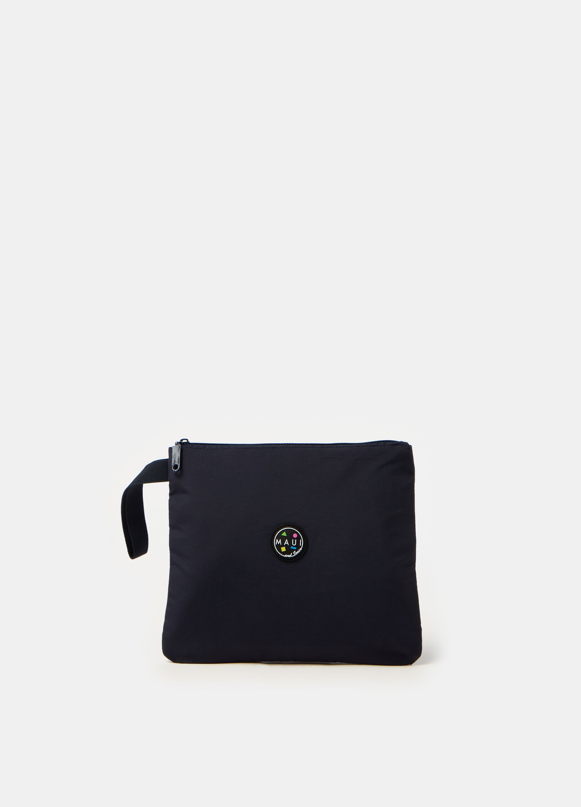 Solid colour clutch bag with logo patch 