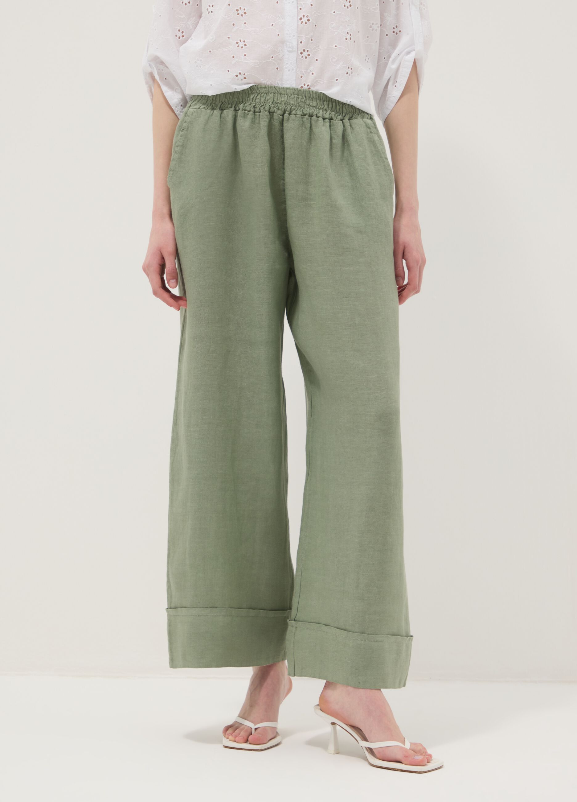 Green pure linen regular-fit trousers