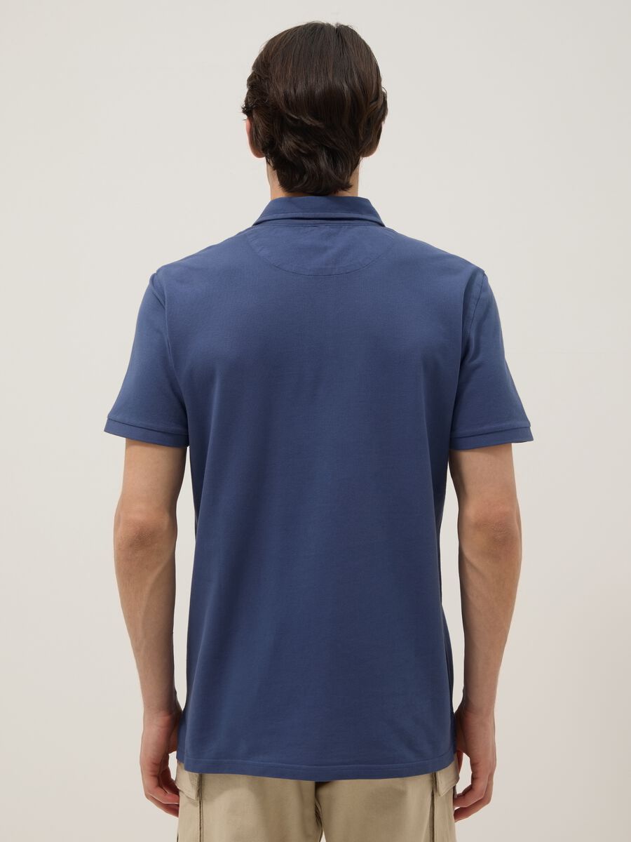 Blue pure cotton slim-fit short-sleeve polo_3