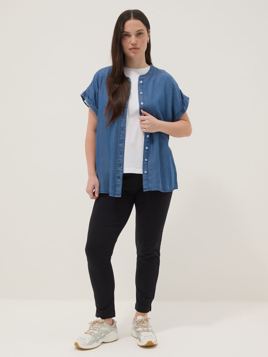 Black Stretch Cotton Slim Fit Leggings_0