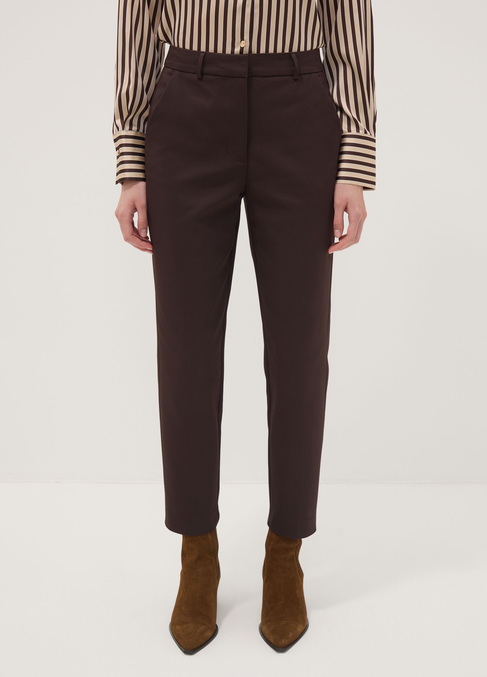 Slim-fit brown stretch cotton trousers