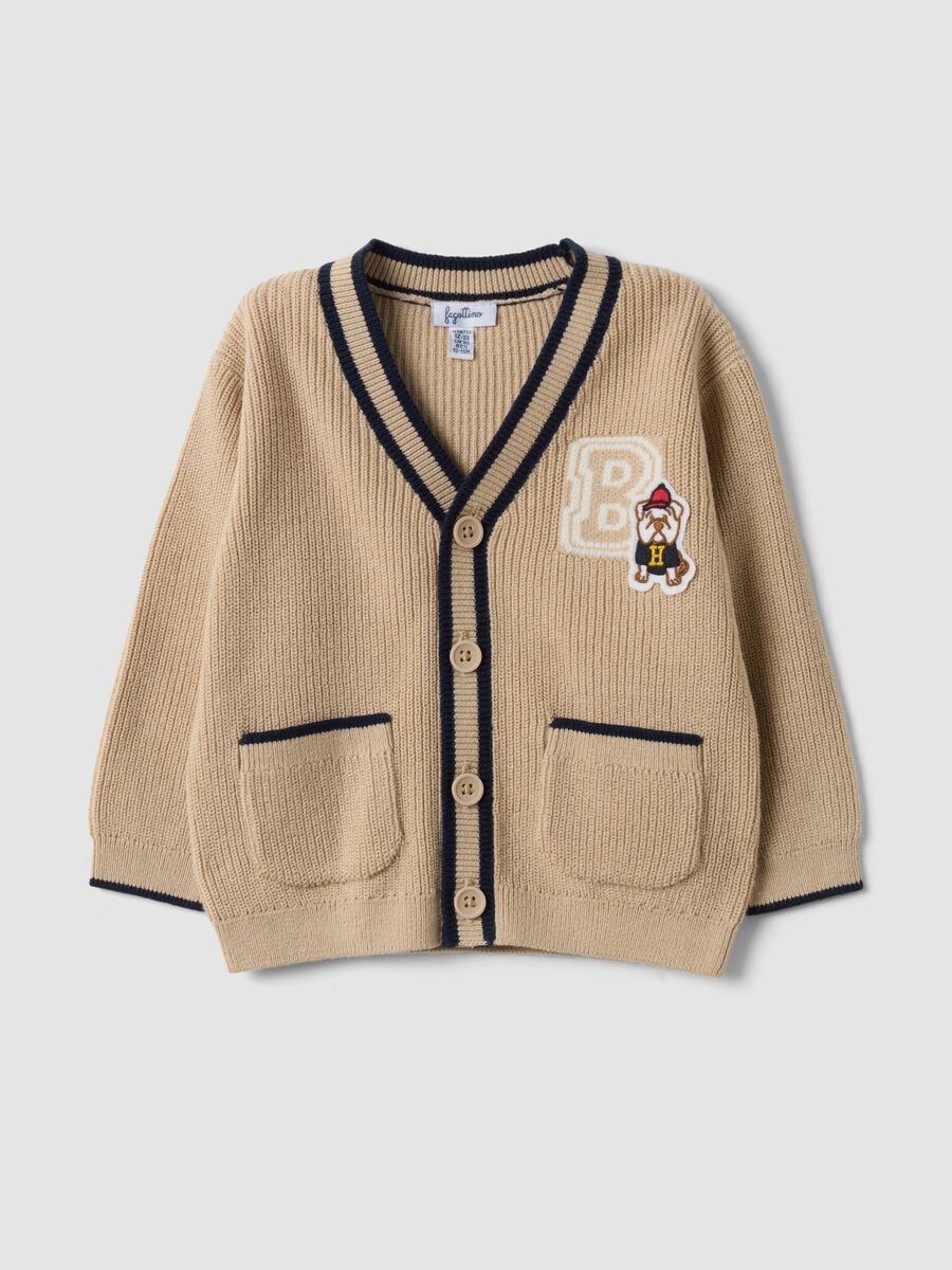 Beige cotton-blend V-neck cardigan for boys_0