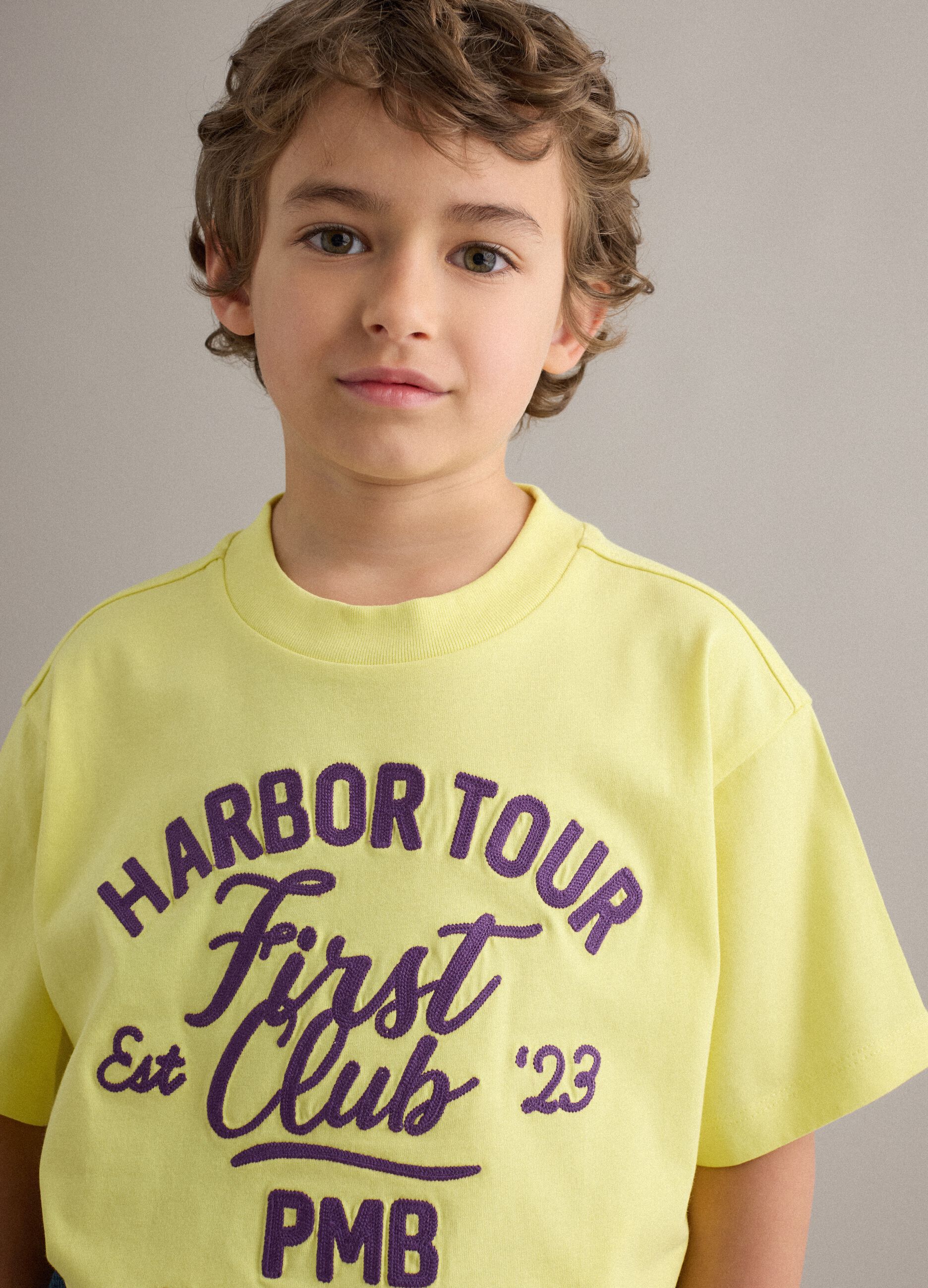 Boys&rsquo; pure cotton yellow oversized T-shirt