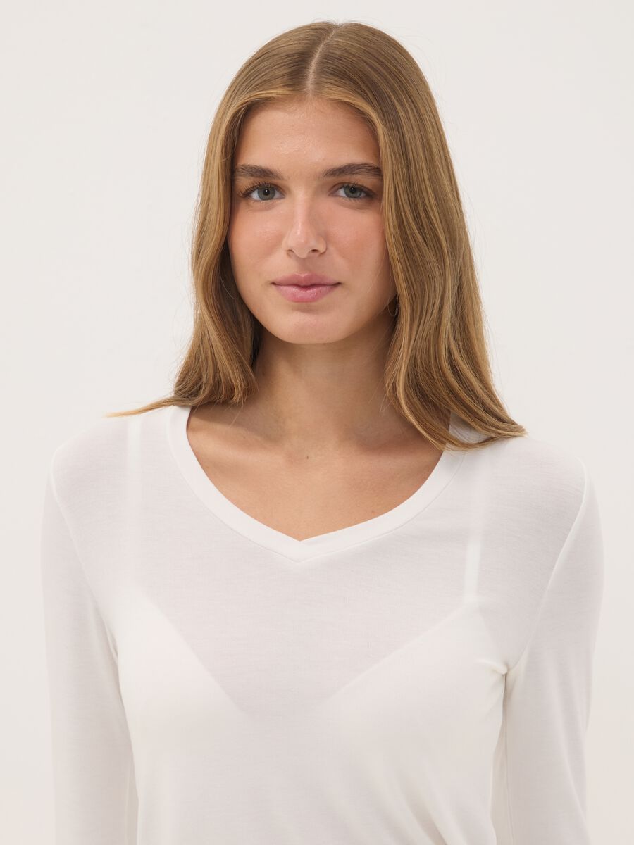 White stretch modal crew-neck T-shirt, regular fit_0