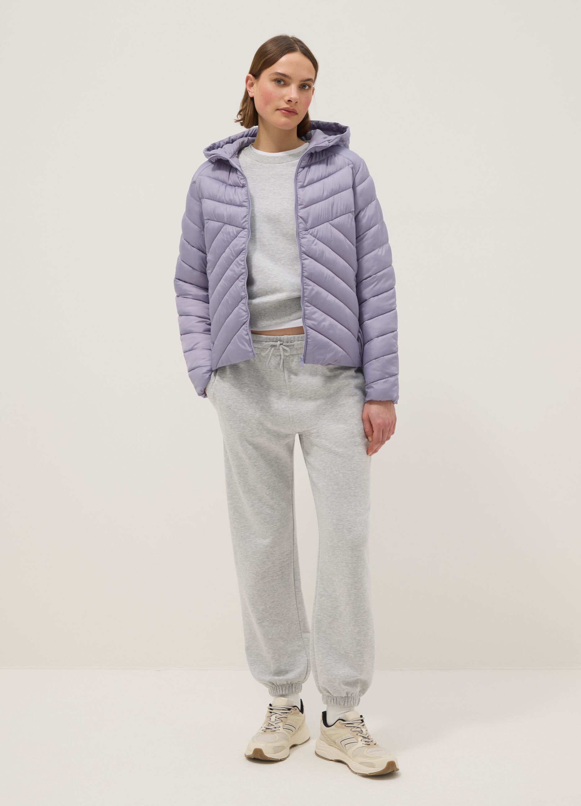 Purple padded jacket regular fit with hood