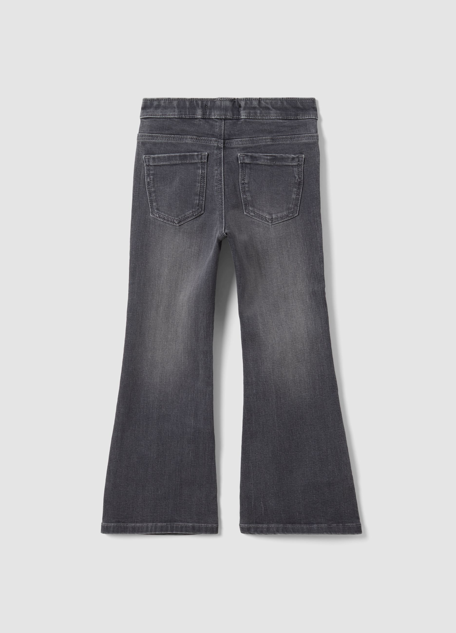 Jeggings grigi flare in cotone e viscosa elasticizzata per bambina
