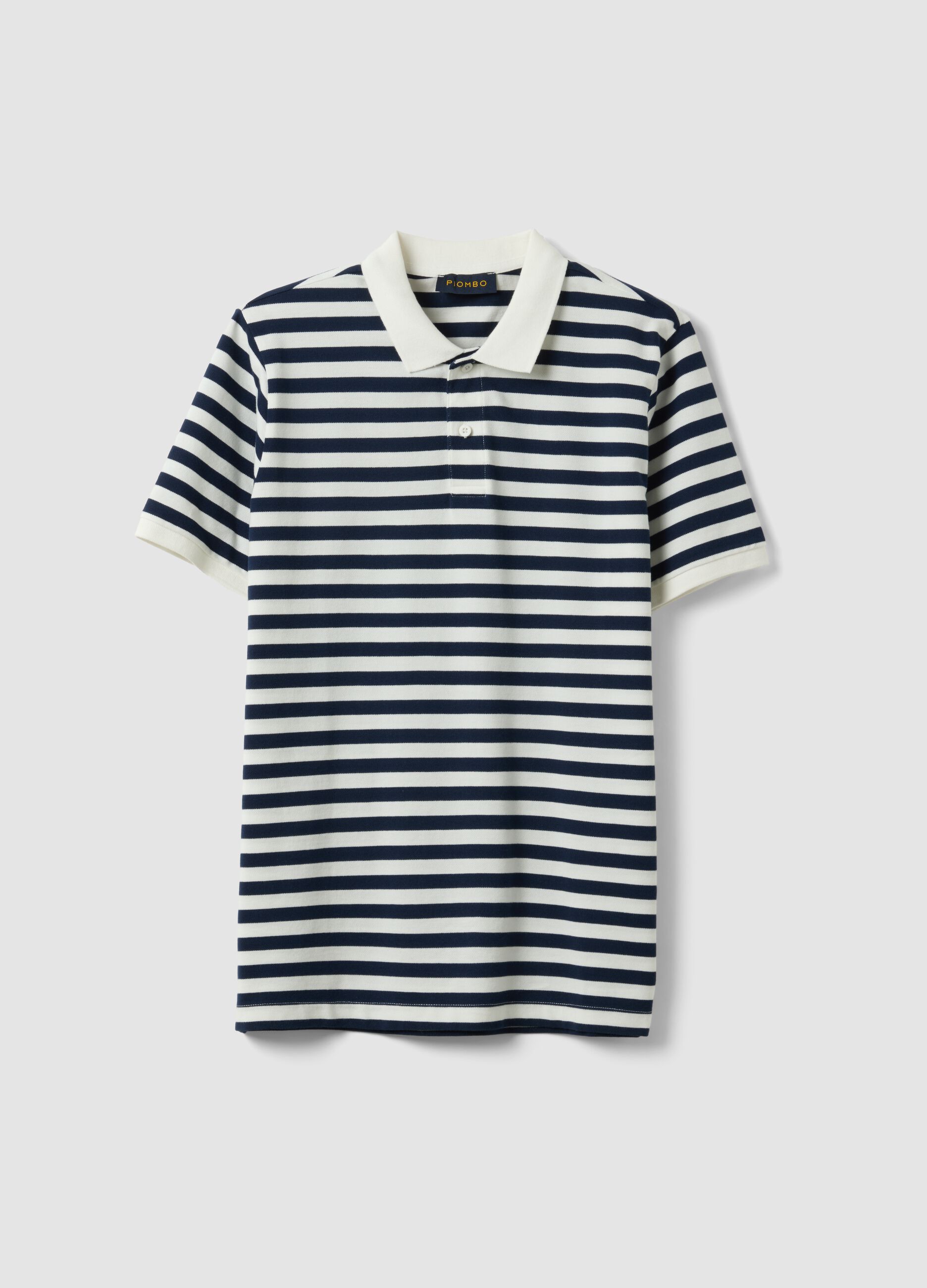 Blue and White Striped Pure Cotton Polo Shirt