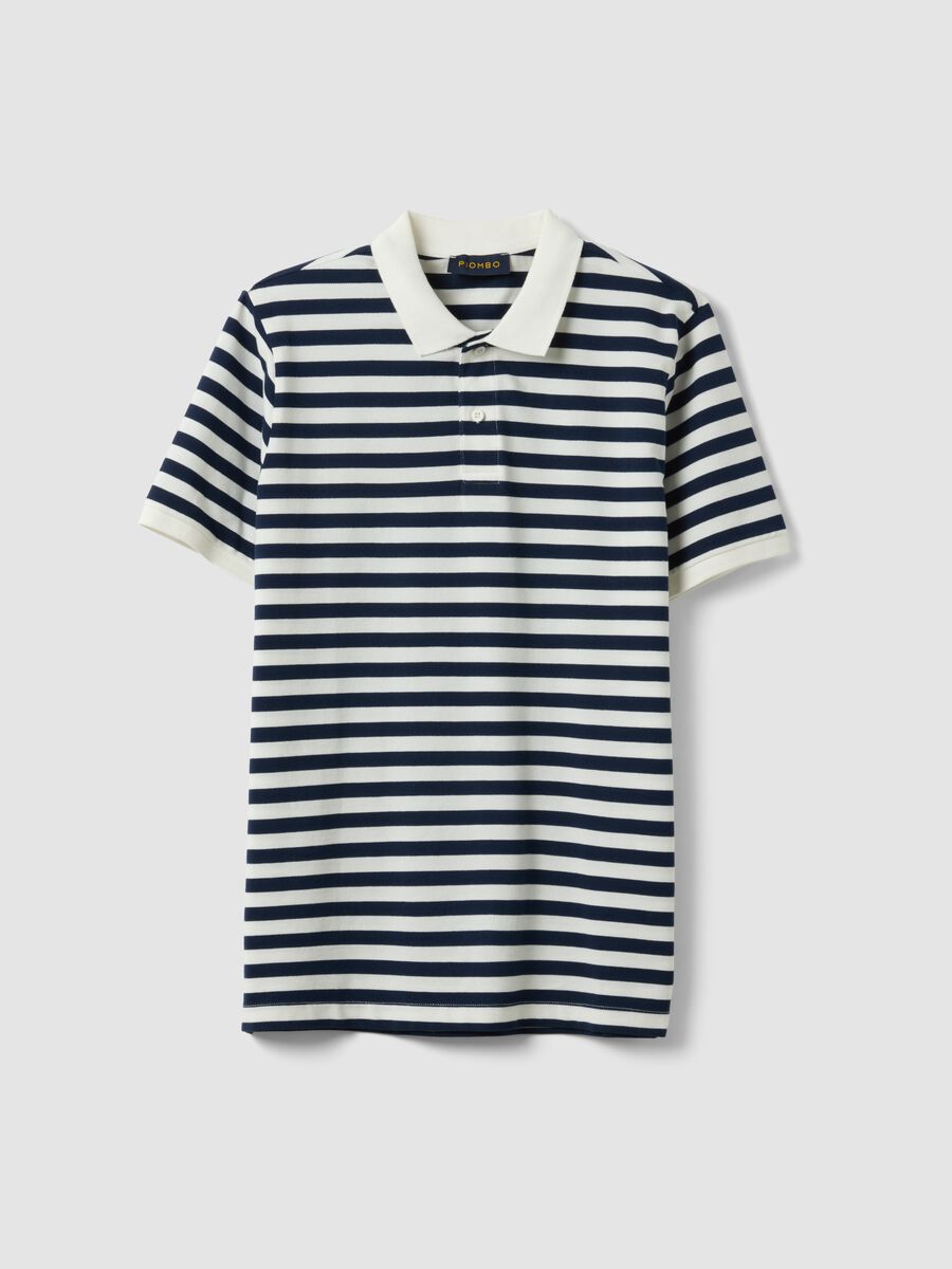 Blue and White Striped Pure Cotton Polo Shirt_4