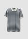Blue and White Striped Pure Cotton Polo Shirt_4