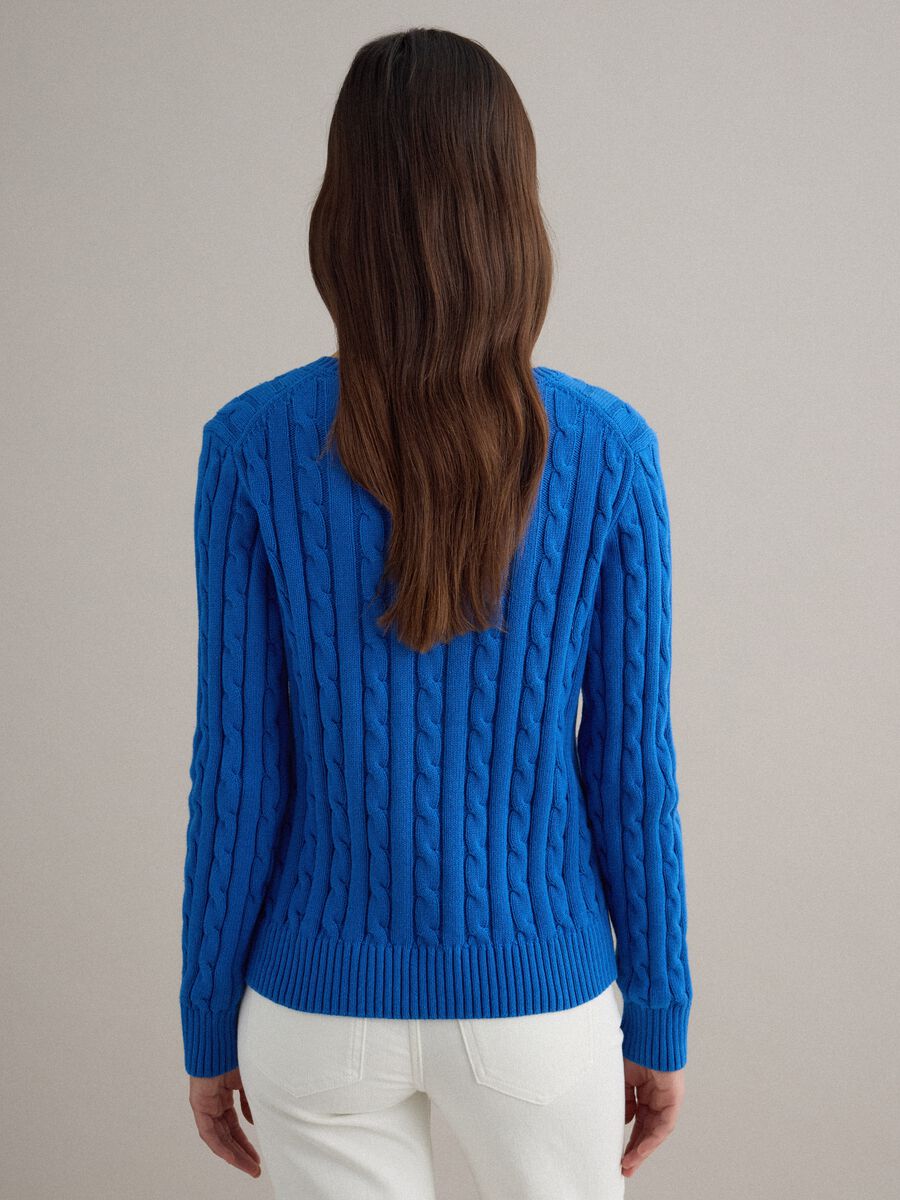 Blue pure cotton regular fit pullover with cable knit_3