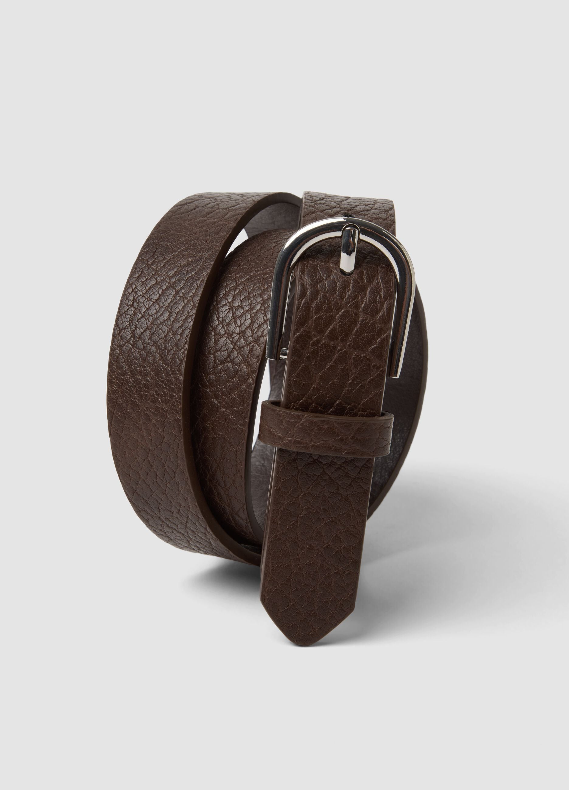 Brown hammered-effect belt with silver buckle
