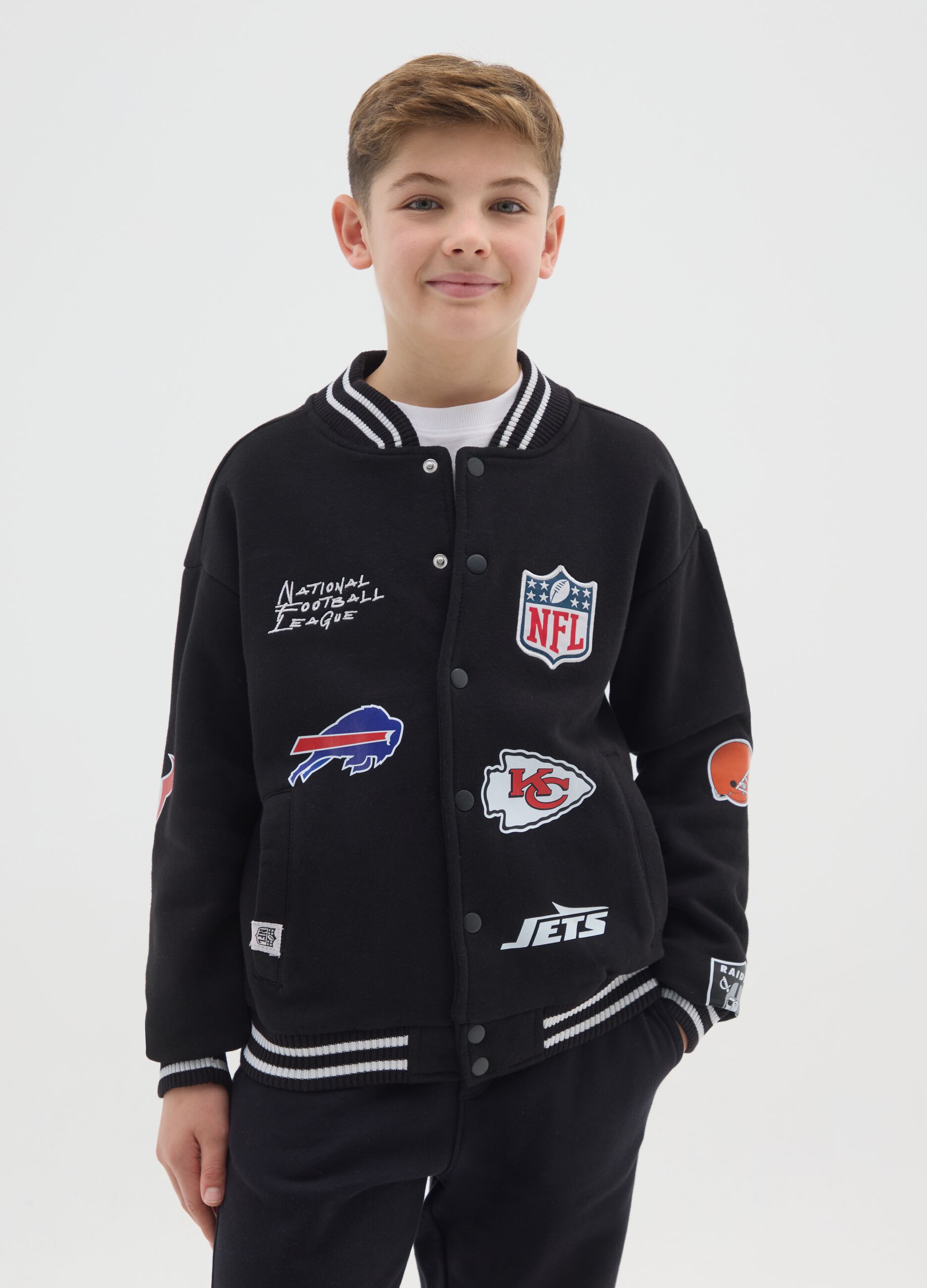 Kids' black regular fit cotton blend sweatshirt with NFL logos