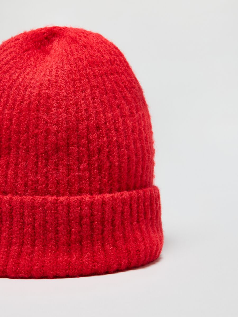 Solid colour ribbed beanie hat_0