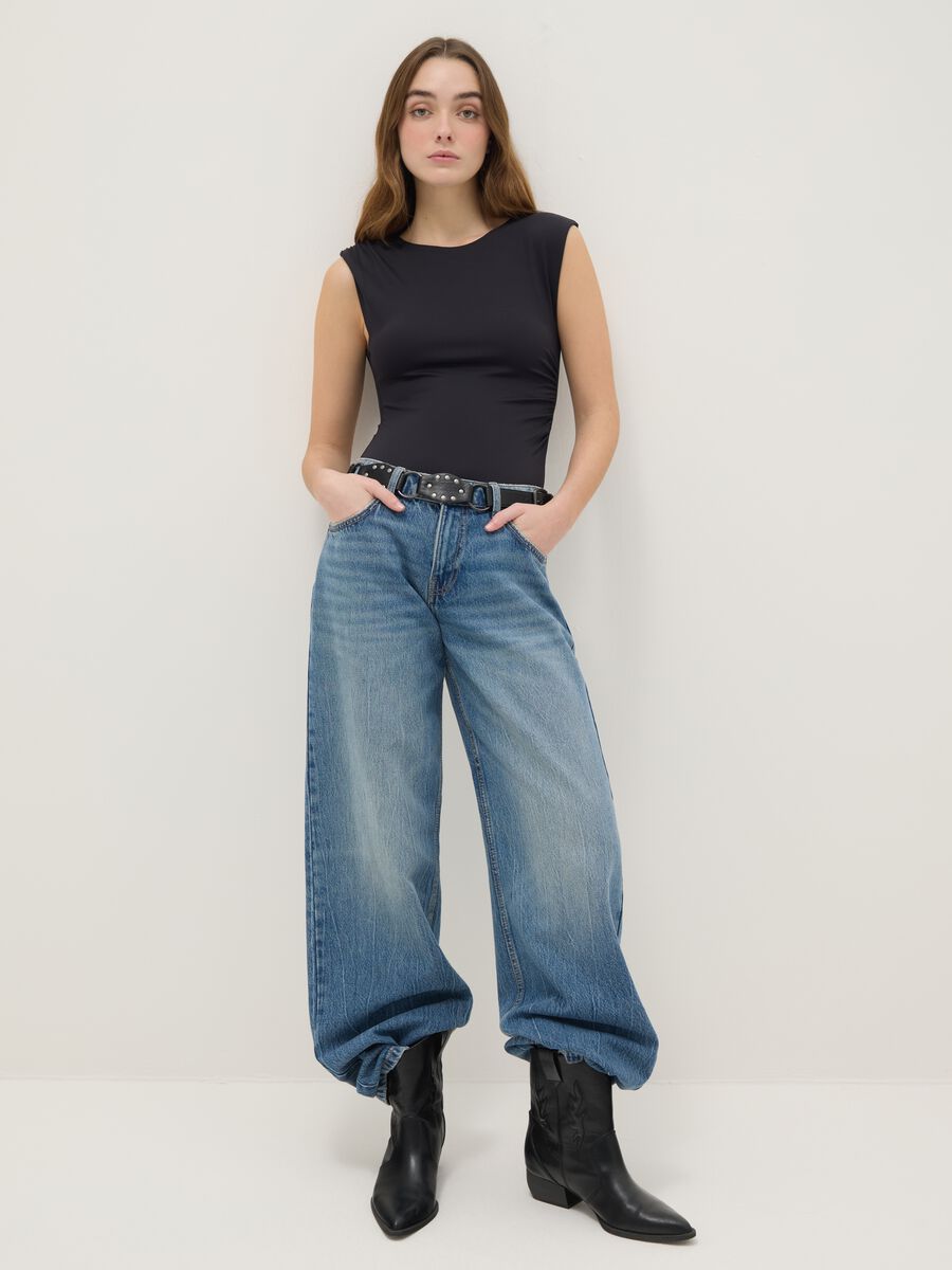 Black stretch fabric bodysuit regular fit_0