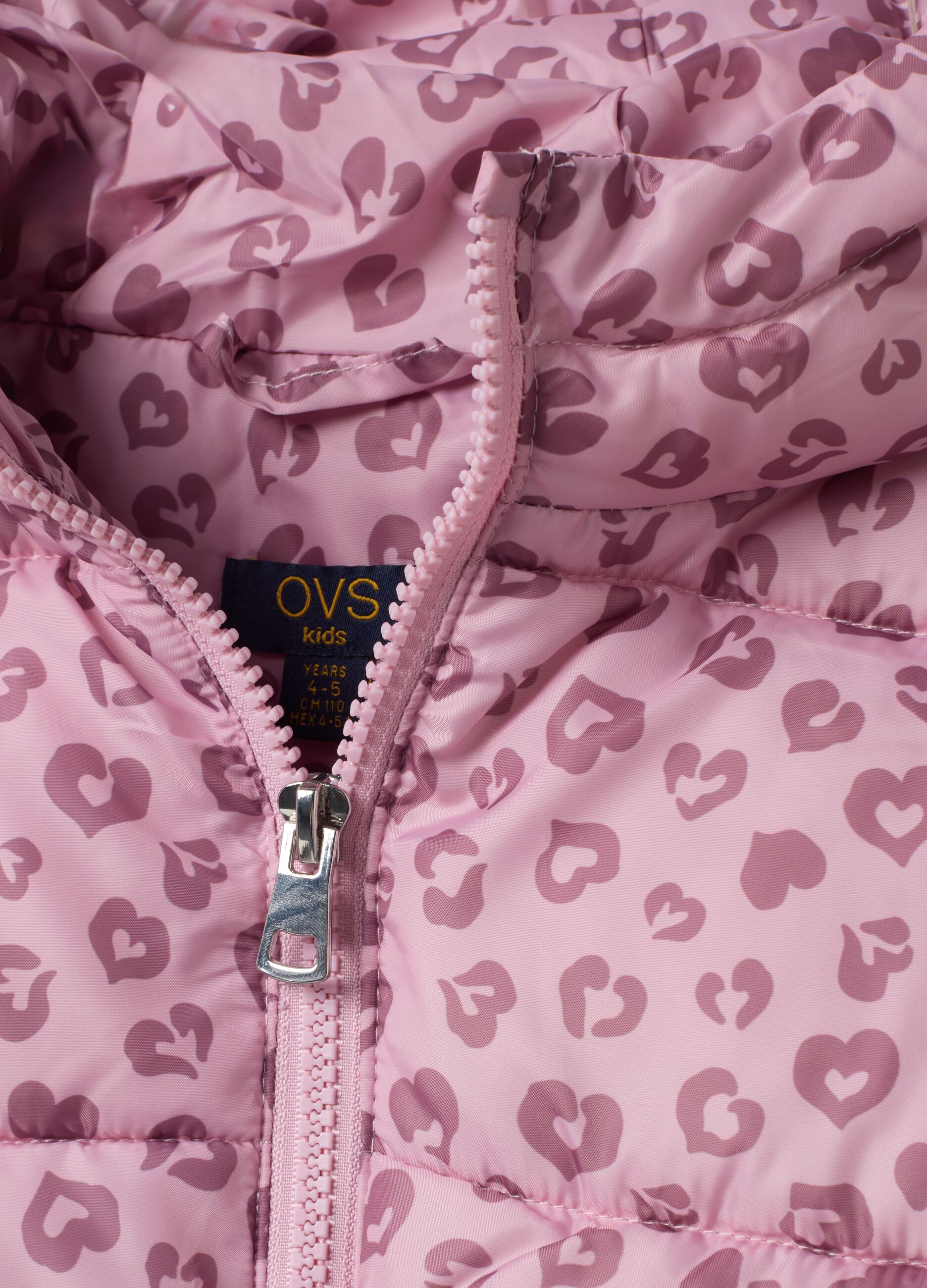 Pink hooded jacket with heart print, regular fit
