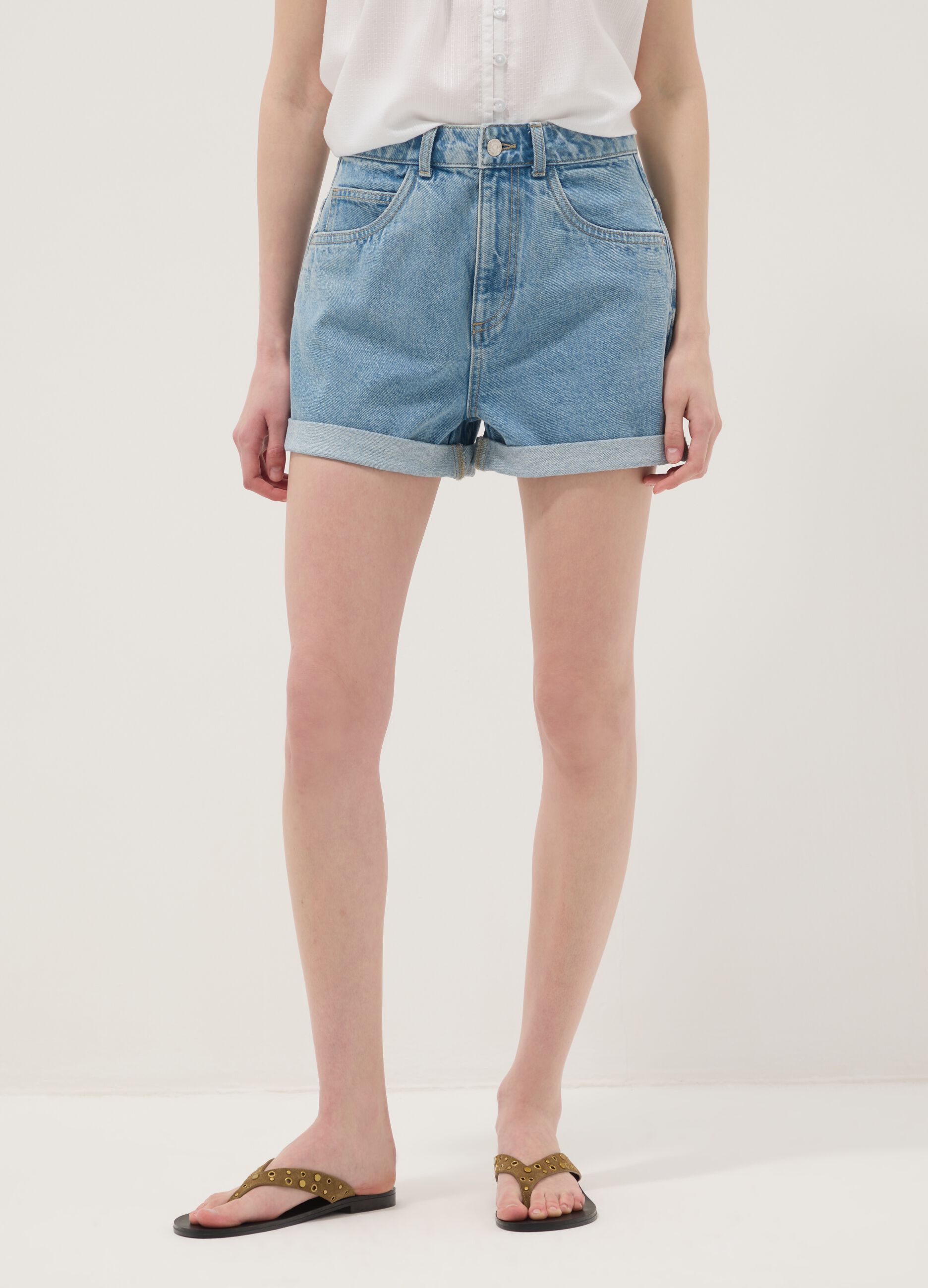 Light blue pure cotton denim shorts