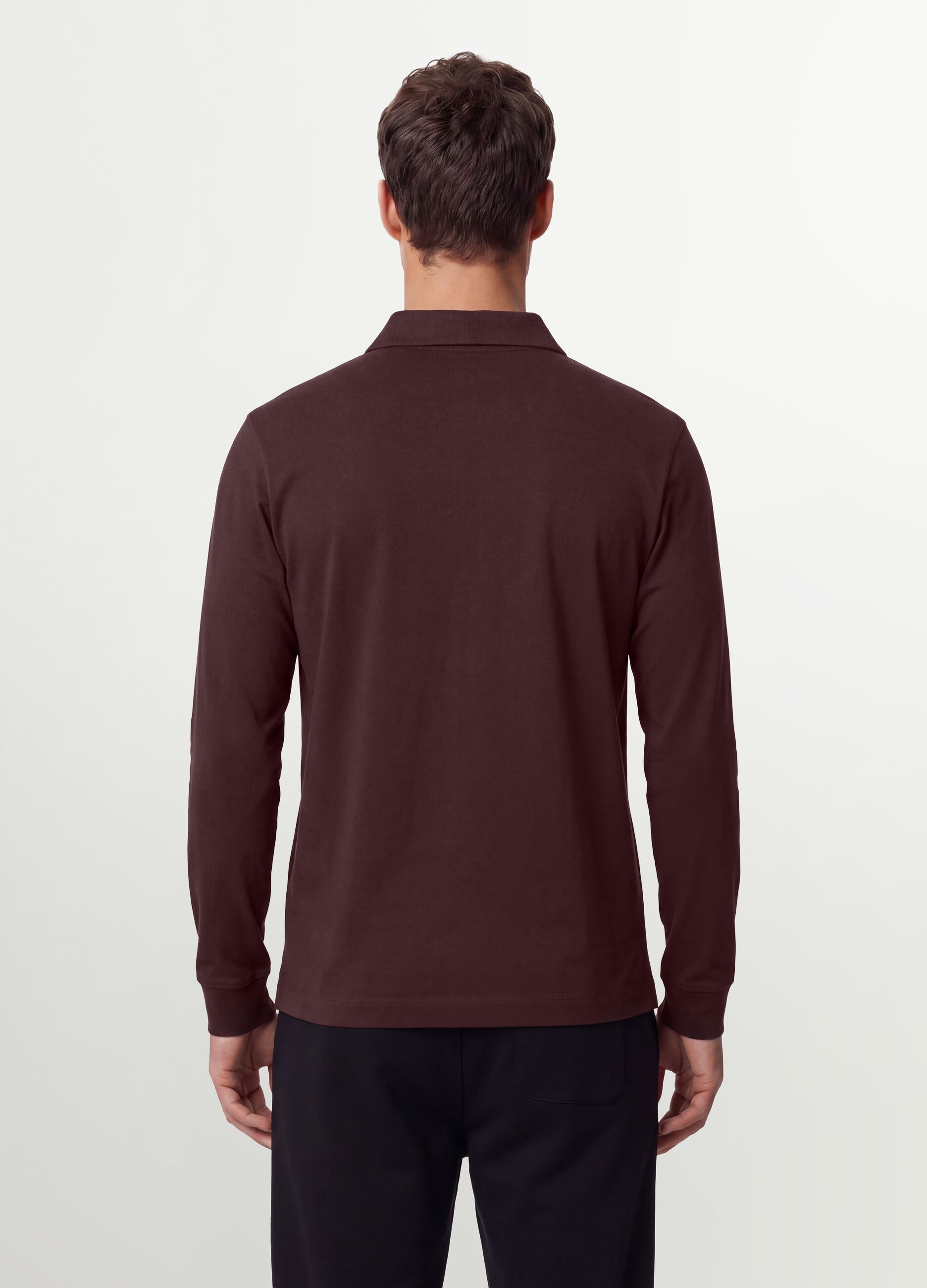 Men&rsquo;s brown regular-fit long-sleeve stretch cotton polo shirt