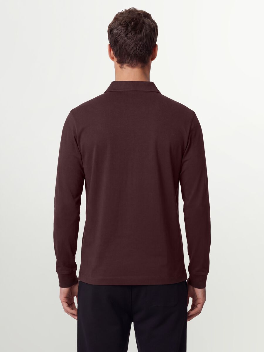 Men&rsquo;s brown long-sleeve stretch cotton polo shirt, regular fit_3