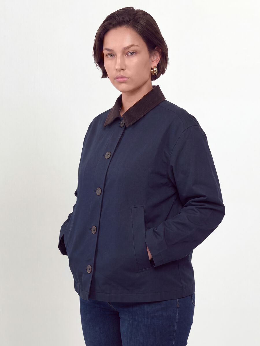 Blue pure cotton jacket with contrasting collar, regular fit_0