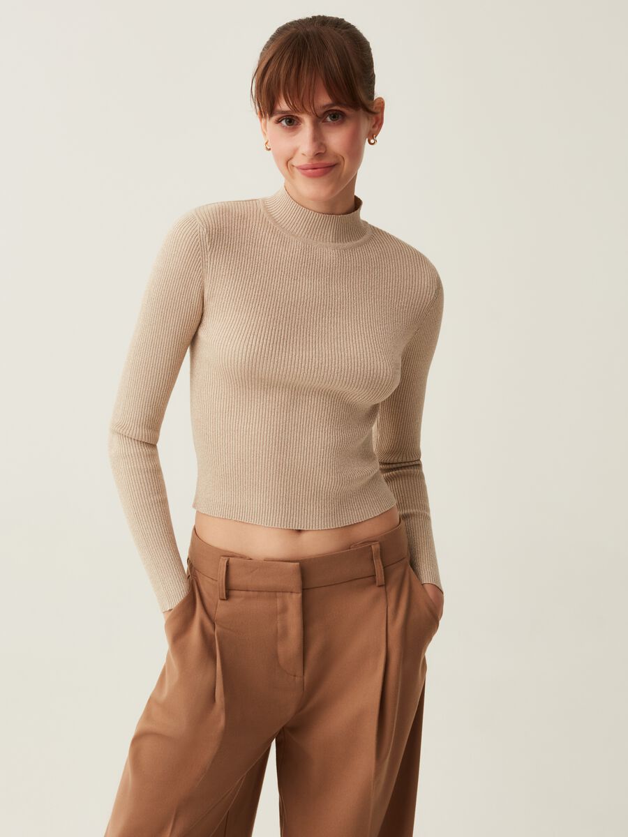 Ribbed lurex top with long sleeves_0