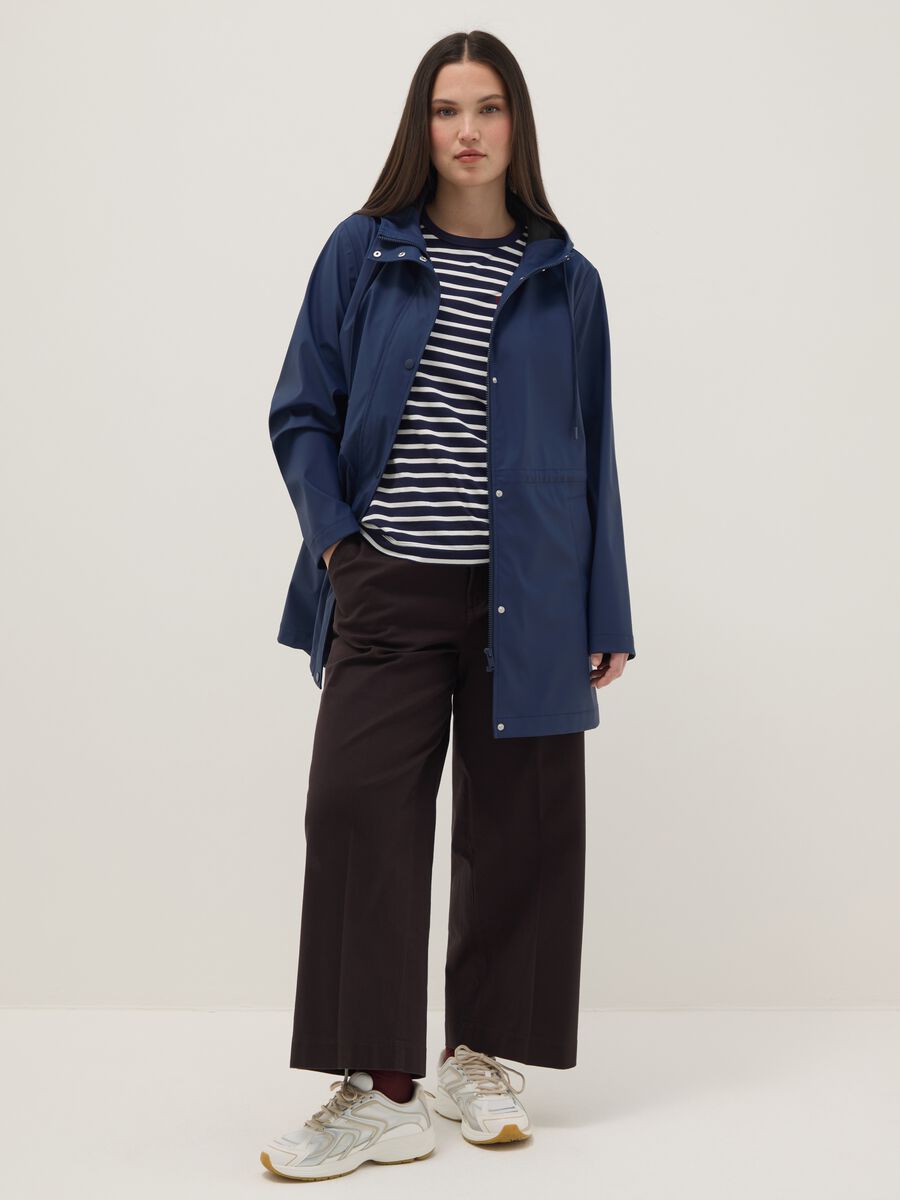Regular fit blue rain jacket with hood_1