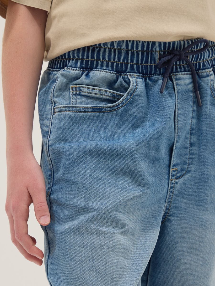 Light blue stretch cotton denim shorts_2