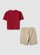 Red pure cotton set with T-shirt and shorts_1