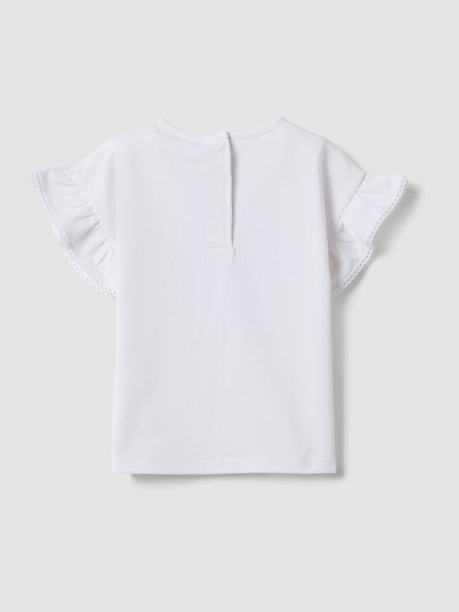 White stretch cotton T-shirt with short ruffle sleeves for baby girl, regular fit_1