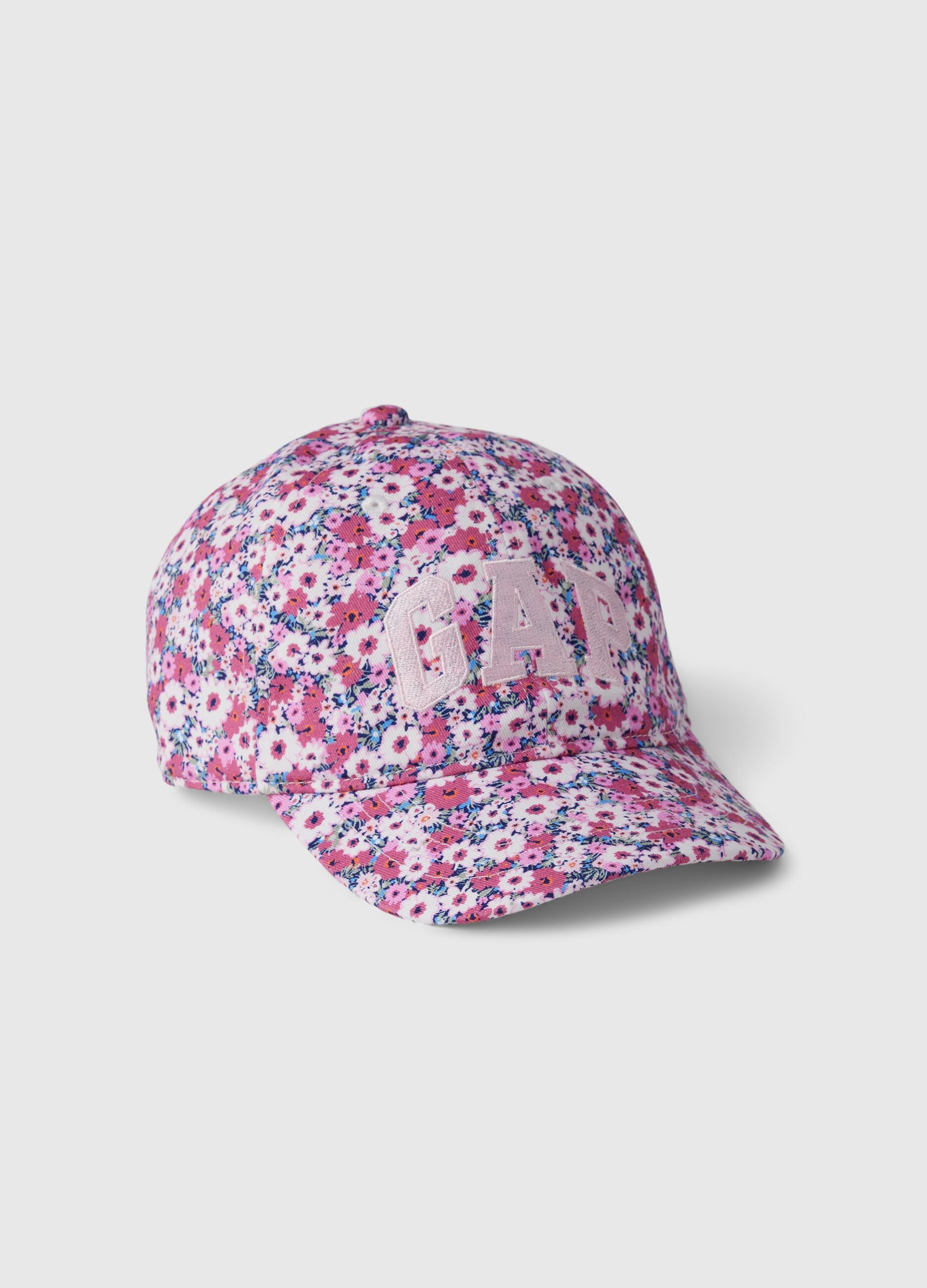 Baseball cap with small flowers and logo embroidery
