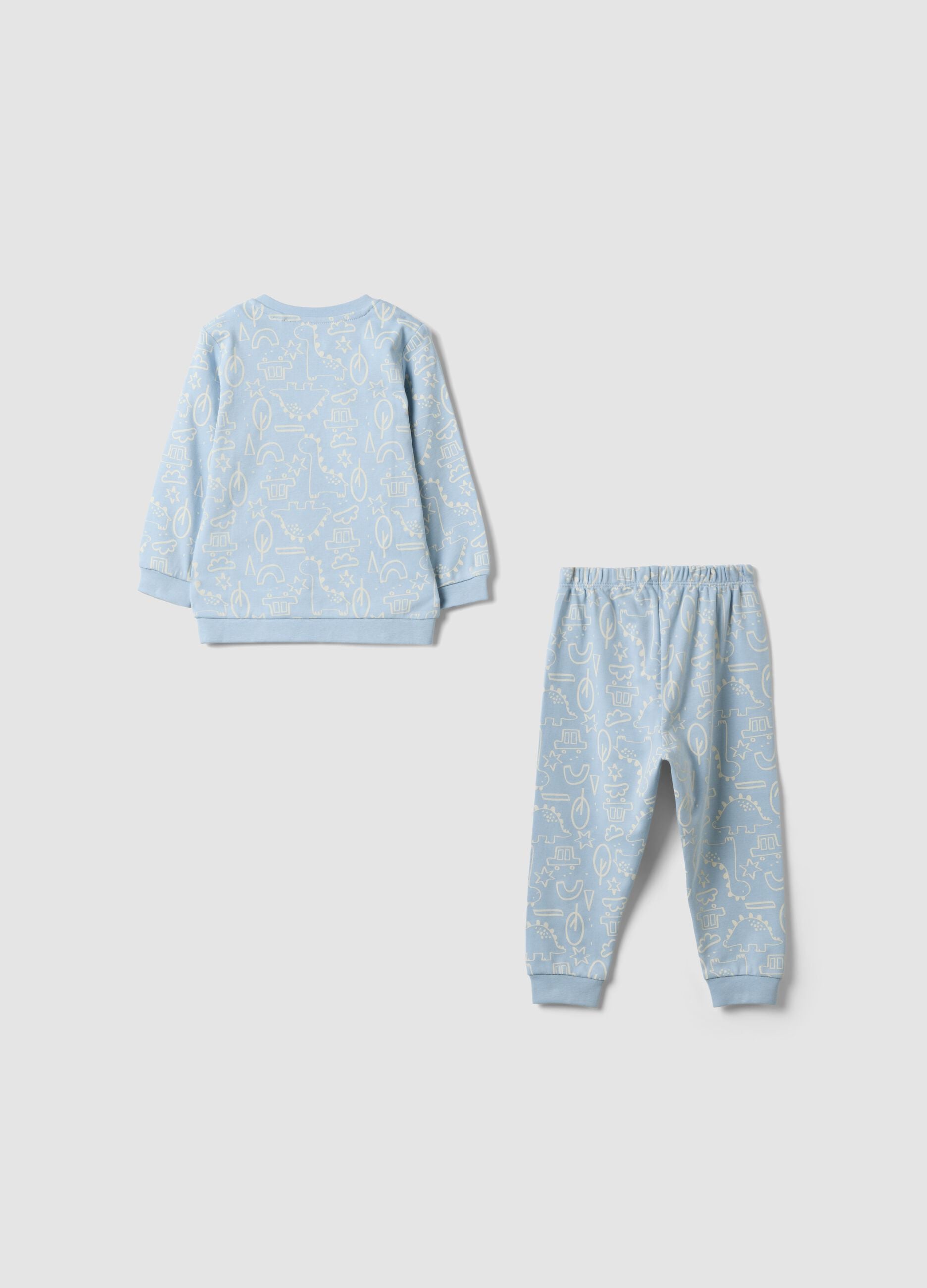 Pyjama bleu clair en pur coton bio &agrave; col rond pour b&eacute;b&eacute; et tout-petit
